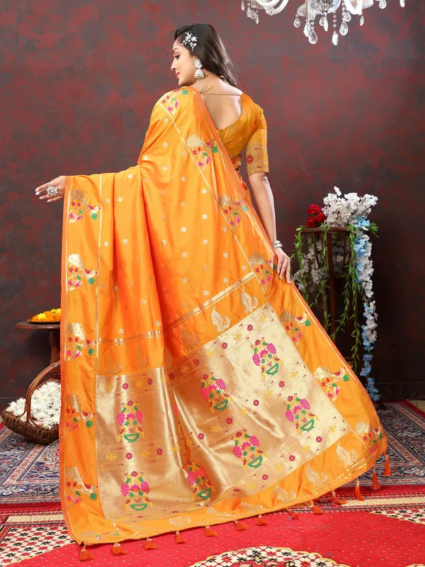 Orange_Soft_Paithani_Silk_With_Gold_Zari_Weaving_Motifs_And_Rich_Zari_Weaving_Pallu_Saree