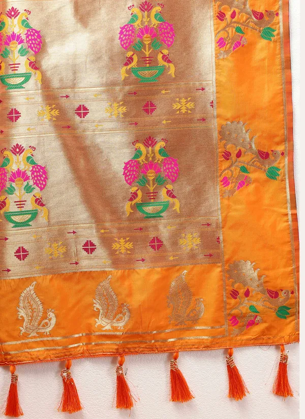 Orange_Soft_Paithani_Silk_With_Gold_Zari_Weaving_Motifs_And_Rich_Zari_Weaving_Pallu_Saree
