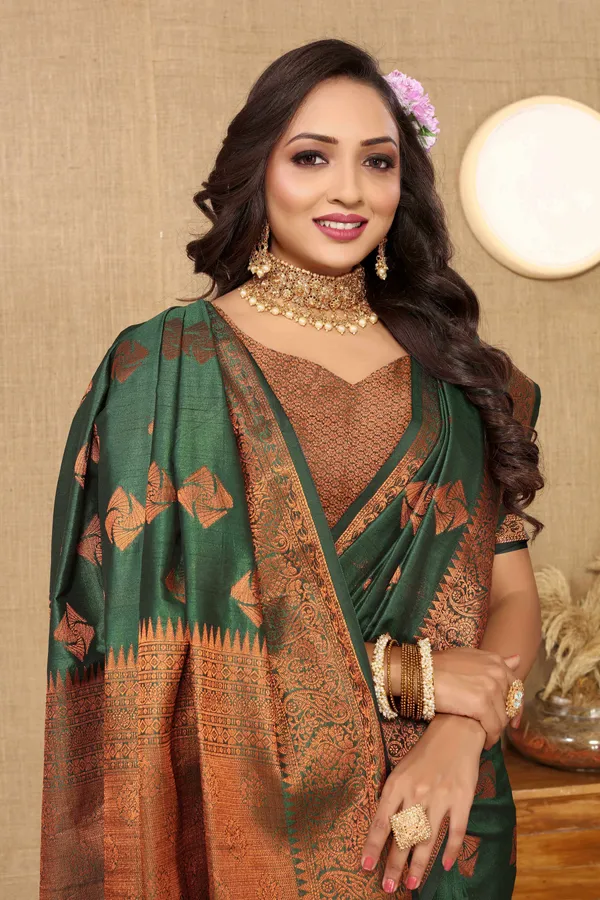 Green_Soft_Katan_Silk_With_Copper_Zari_Weaving_Design_And_Rich_Zari_Weaving_Pallu_Saree