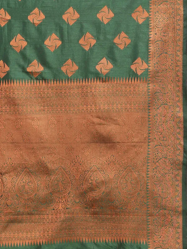 Green_Soft_Katan_Silk_With_Copper_Zari_Weaving_Design_And_Rich_Zari_Weaving_Pallu_Saree
