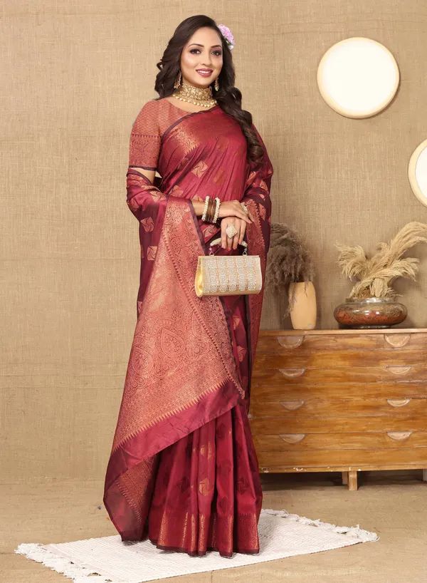 Maroon_Soft_Katan_Silk_With_Copper_Zari_Weaving_Design_And_Rich_Zari_Weaving_Pallu_Saree