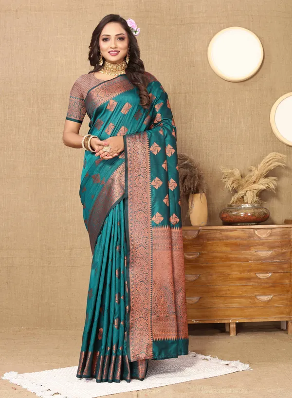 Peacoke_Blue_Soft_Katan_Silk_With_Copper_Zari_Weaving_Design_And_Rich_Zari_Weaving_Pallu_Saree