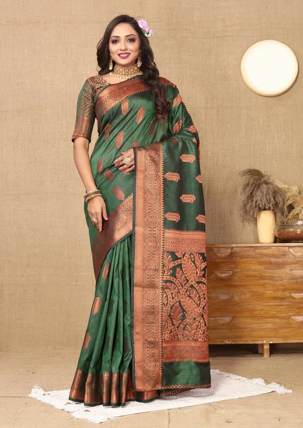 Green_Soft_Katan_Silk_With_Copper_Zari_Weaving_Design_And_Rich_Zari_Weaving_Pallu_Saree