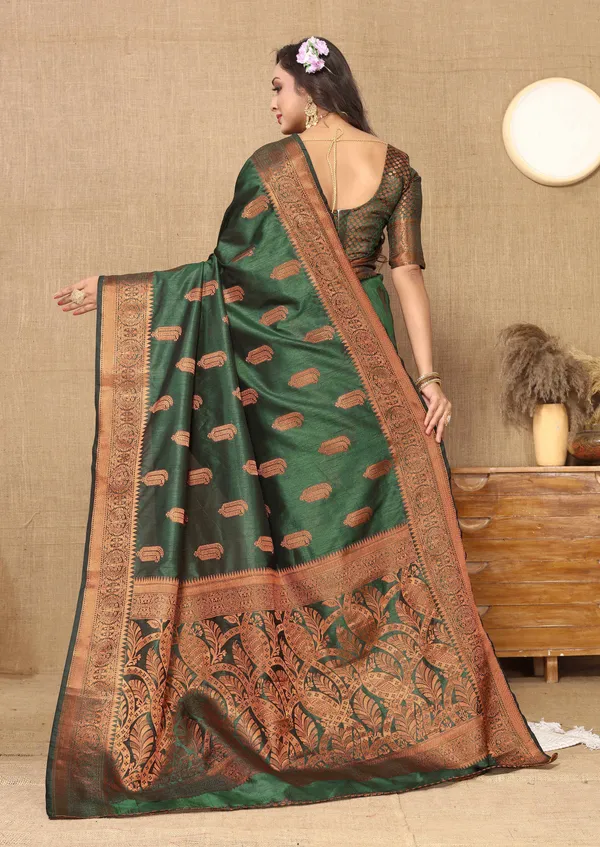 Green_Soft_Katan_Silk_With_Copper_Zari_Weaving_Design_And_Rich_Zari_Weaving_Pallu_Saree