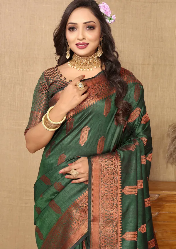 Green_Soft_Katan_Silk_With_Copper_Zari_Weaving_Design_And_Rich_Zari_Weaving_Pallu_Saree