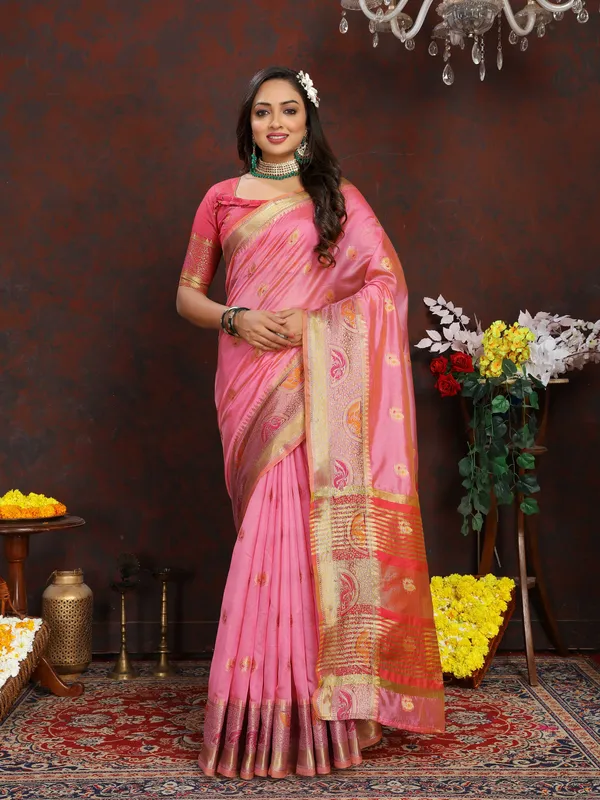 Light_Pink_Soft_Organza_Silk_With_Meenakari_Weaving_Motifs_And_Zari_Weaving_Pallu_Saree