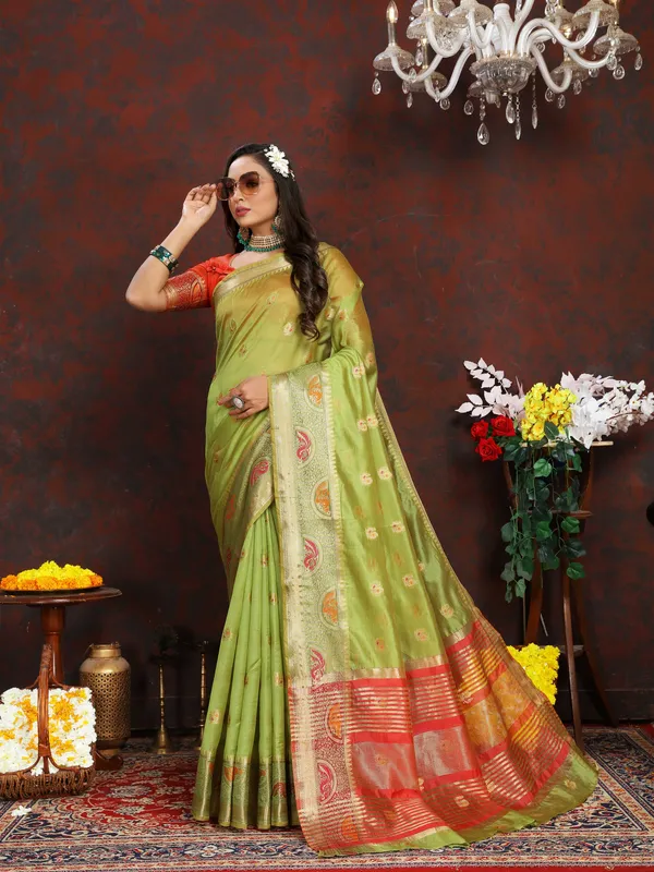 Pista_Green_Soft_Organza_Silkwith_Meenakari_Weaving_Motifs_And_Zari_Weaving_Pallu_Saree