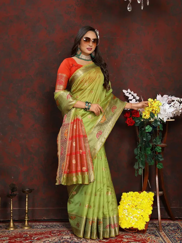 Pista_Green_Soft_Organza_Silkwith_Meenakari_Weaving_Motifs_And_Zari_Weaving_Pallu_Saree