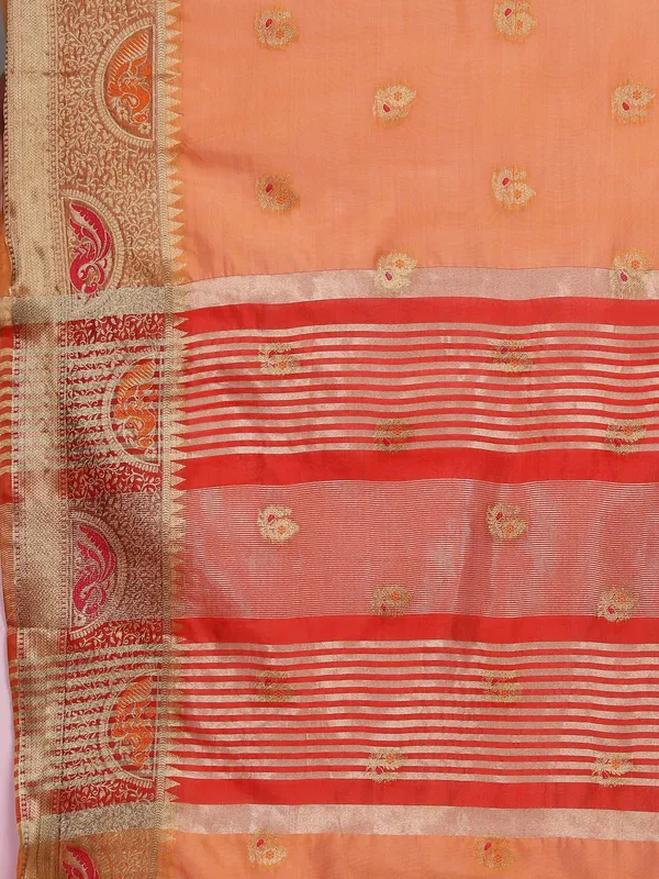 Peach_Soft_Organza_Silk_With_Meenakari_Weaving_Motifs_And_Zari_Weaving_Pallu_Saree