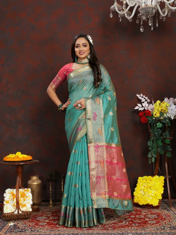 Sky_Blue_Soft_Organza_Silk_With_Meenakari_Weaving_Motifs_And_Zari_Weaving_Pallu_Saree