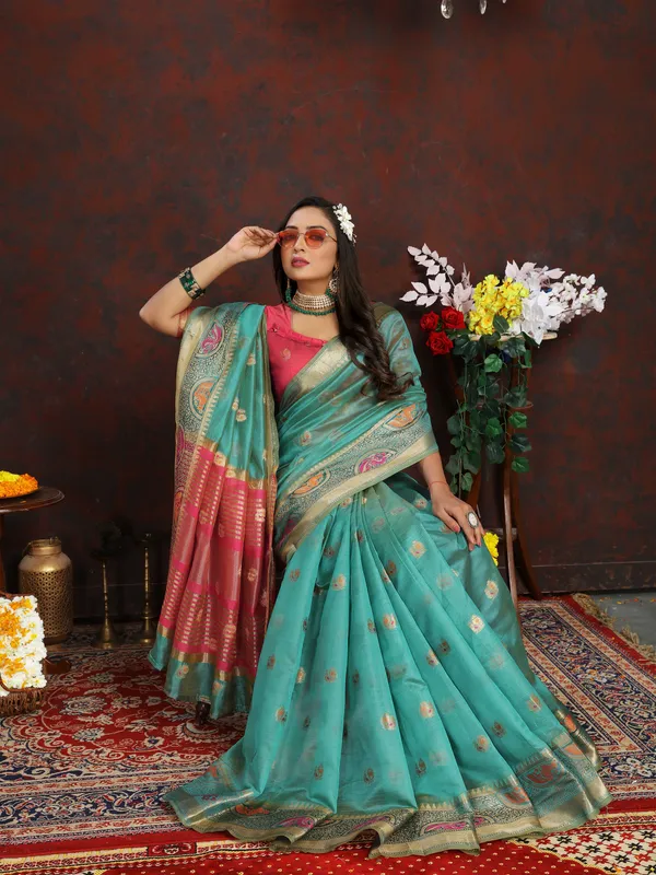 Sky_Blue_Soft_Organza_Silk_With_Meenakari_Weaving_Motifs_And_Zari_Weaving_Pallu_Saree