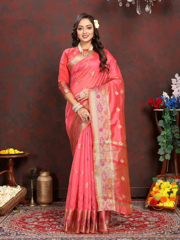Pink_Soft_Organza_Silk_With_Meenakari_Weaving_Motifs_And_Zari_Weaving_Pallu_Saree