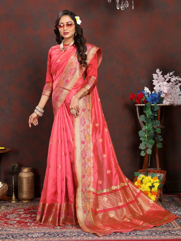 Pink_Soft_Organza_Silk_With_Meenakari_Weaving_Motifs_And_Zari_Weaving_Pallu_Saree