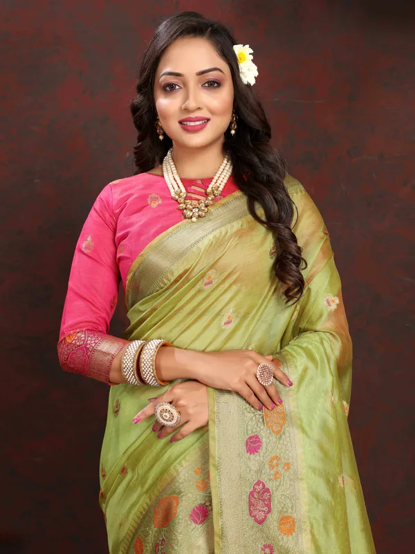 Pista_Green_Soft_Organza_Silk_With_Meenakari_Weaving_Motifs_And_Zari_Weaving_Pallu_Saree