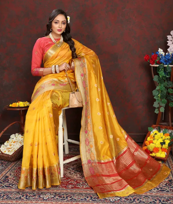 Yellow_Soft_Organza_Silk_With_Meenakari_Weaving_Motifs_And_Zari_Weaving_Pallu_Saree