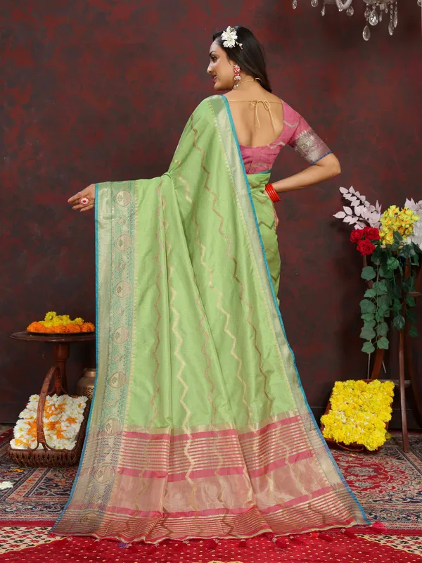 Pista_Green_Soft_Katan_Silk_With_Zari_Weaving_Design_And_Zari_Weaving_Pallu_Border_Saree