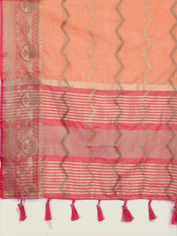 Peach_Soft_Katan_Silk_With_Zari_Weaving_Design_And_Zari_Weaving_Pallu_Border_Saree