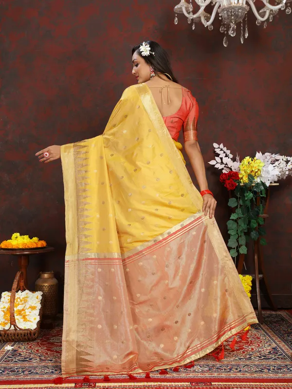 Yellow_Soft_Katan_Silk_With_Zari_Weaving_Design_And_Zari_Weaving_Pallu_Border_Saree