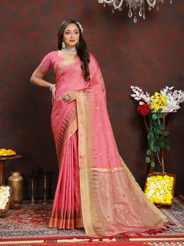 Pink_Soft_Katan_Silk_With_Zari_Weaving_Design_And_Zari_Weaving_Pallu_Border_Saree