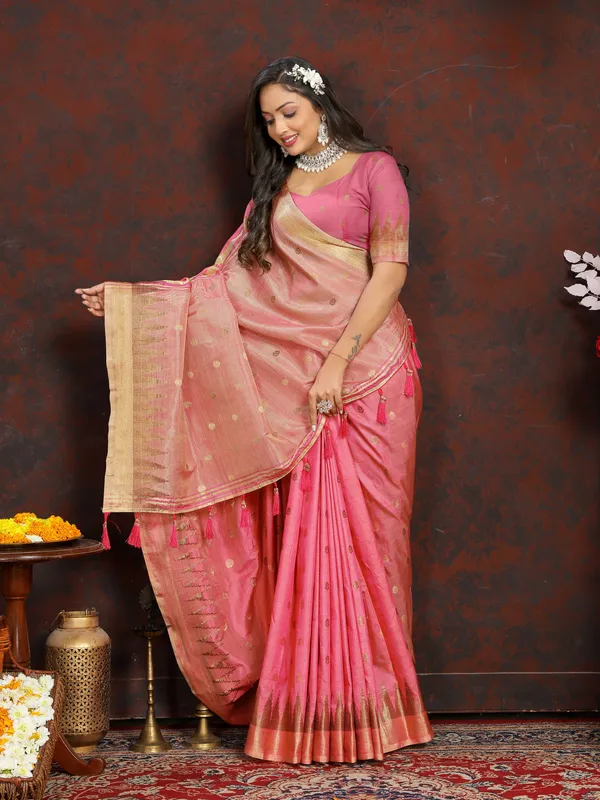 Pink_Soft_Katan_Silk_With_Zari_Weaving_Design_And_Zari_Weaving_Pallu_Border_Saree