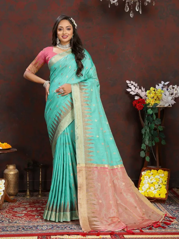Sky_Blue_Soft_Katan_Silk_With_Zari_Weaving_Design_And_Zari_Weaving_Pallu_Border_Saree