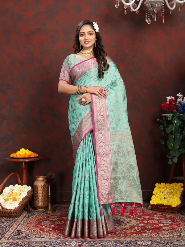 Sky_Blue_Soft_Katan_Silk_With_Zari_Weaving_Design_And_Zari_Weaving_Pallu_Border_Saree