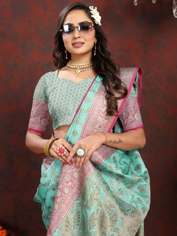 Sky_Blue_Soft_Katan_Silk_With_Zari_Weaving_Design_And_Zari_Weaving_Pallu_Border_Saree