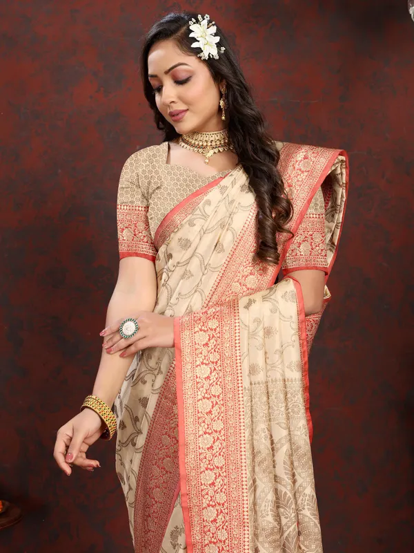 Cream_Soft_Katan_Silk_With_Zari_Weaving_Design_And_Zari_Weaving_Pallu_Border_Saree