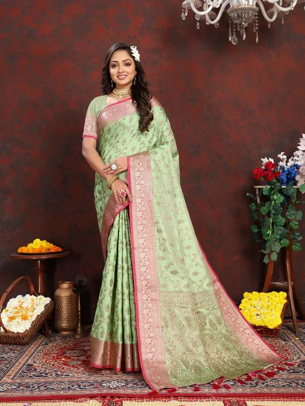 Pista_Green_Soft_Katan_Silk_With_Zari_Weaving_Design_And_Zari_Weaving_Pallu_Border_Saree