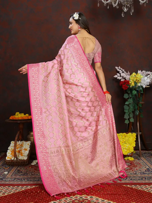 Pink_Soft_Katan_Silk_With_Zari_Weaving_Design_And_Rich_Zari_Weaving_Pallu_Border_Saree