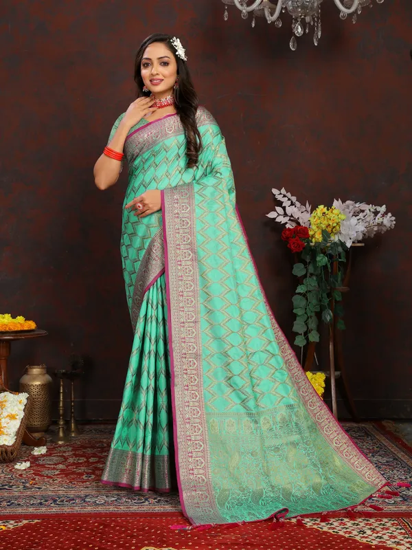 Sky_Blue_Soft_Katan_Silk_With_Zari_Weaving_Design_And_Rich_Zari_Weaving_Pallu_Border_Saree