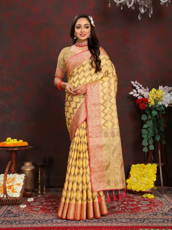 Yellow_Soft_Katan_Silk_With_Zari_Weaving_Design_And_Rich_Zari_Weaving_Pallu_Border_Saree