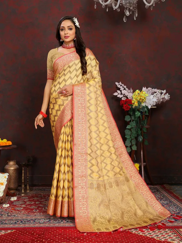 Yellow_Soft_Katan_Silk_With_Zari_Weaving_Design_And_Rich_Zari_Weaving_Pallu_Border_Saree