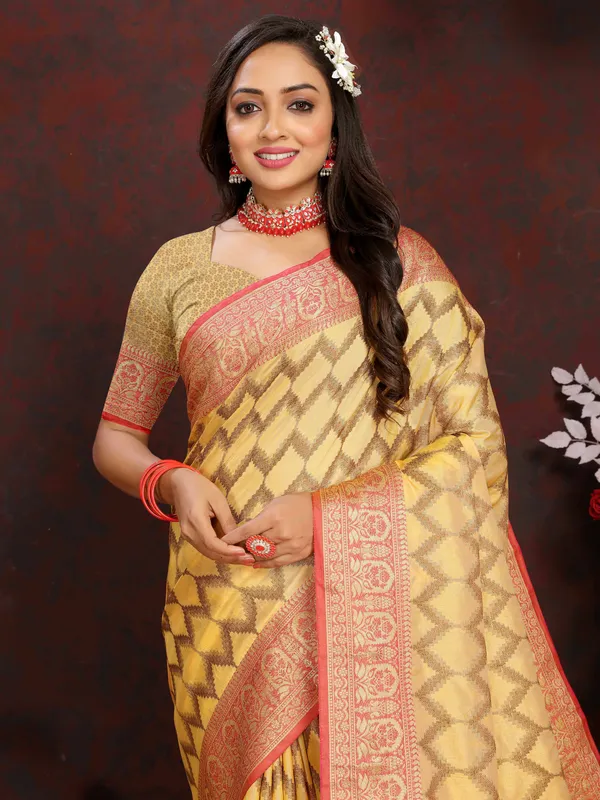 Yellow_Soft_Katan_Silk_With_Zari_Weaving_Design_And_Rich_Zari_Weaving_Pallu_Border_Saree