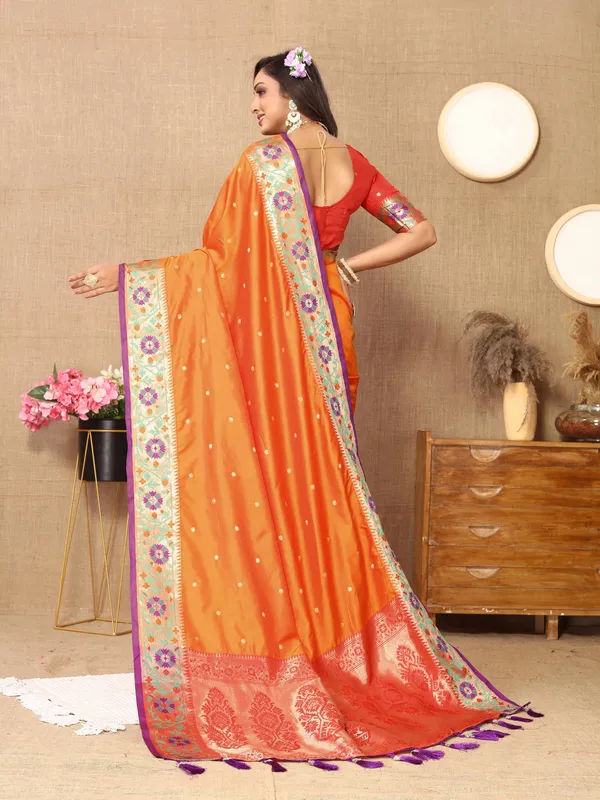 Orange_Soft_Paithani_Silk_With_Meenakari_Weaving_Design_And_Rich_Meenakari_Weaving_Pallu_Saree