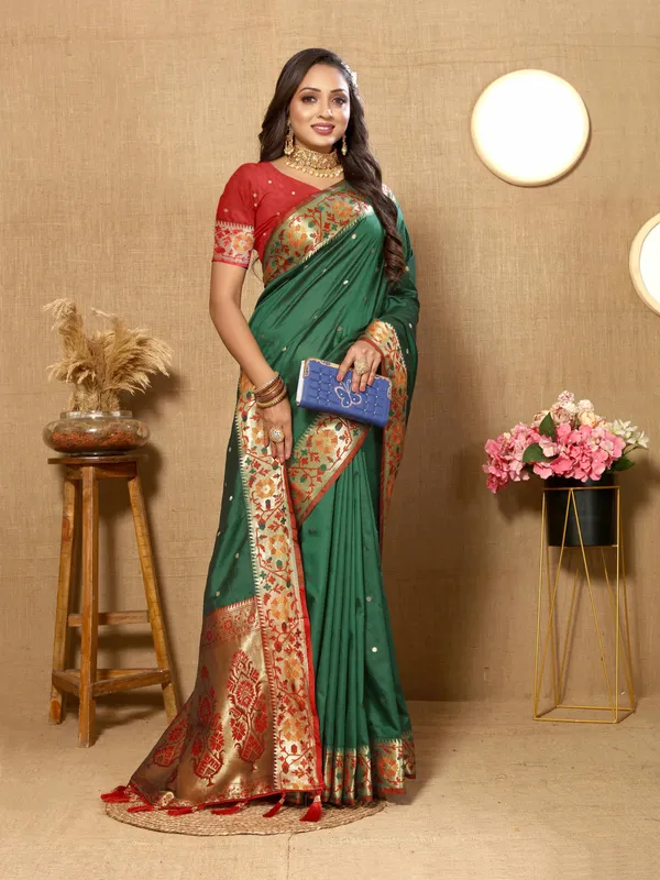 Olive_Green_Soft_Paithani_Silk_With_Meenakari_Weaving_Design_And_Rich_Meenakari_Weaving_Pallu_Saree