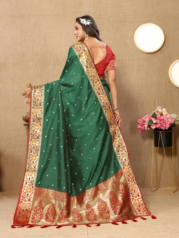 Olive_Green_Soft_Paithani_Silk_With_Meenakari_Weaving_Design_And_Rich_Meenakari_Weaving_Pallu_Saree