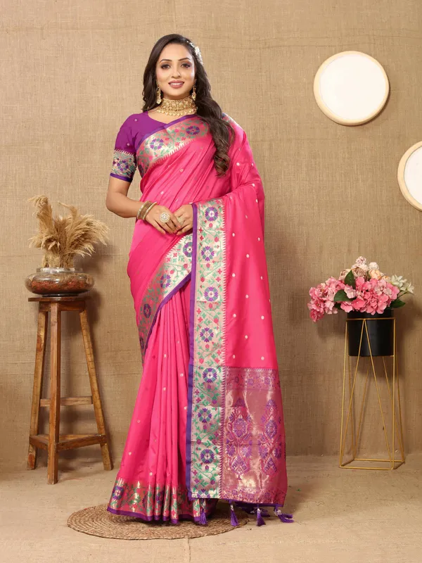 Pink_Soft_Paithani_Silk_With_Meenakari_Weaving_Design_And_Rich_Meenakari_Weaving_Pallu_Saree