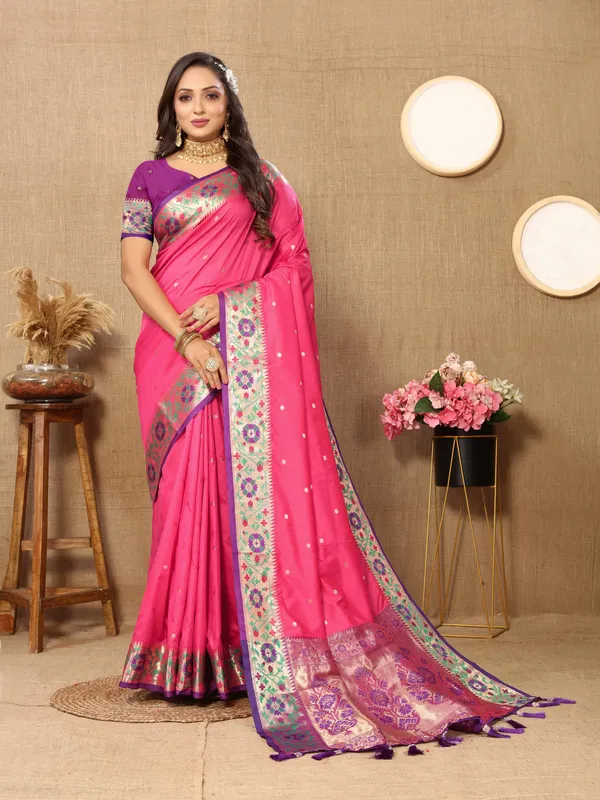 Pink_Soft_Paithani_Silk_With_Meenakari_Weaving_Design_And_Rich_Meenakari_Weaving_Pallu_Saree
