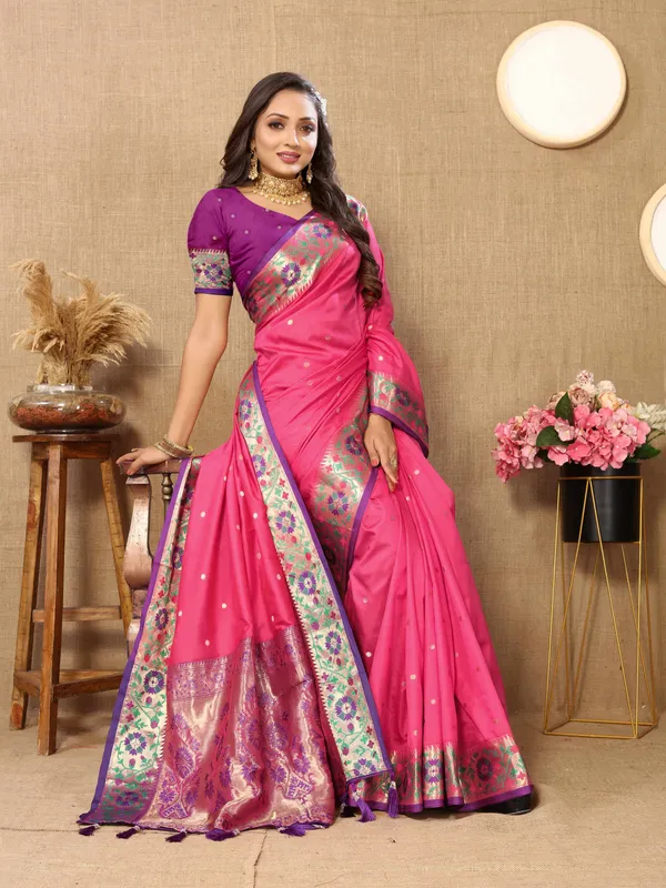 Pink_Soft_Paithani_Silk_With_Meenakari_Weaving_Design_And_Rich_Meenakari_Weaving_Pallu_Saree