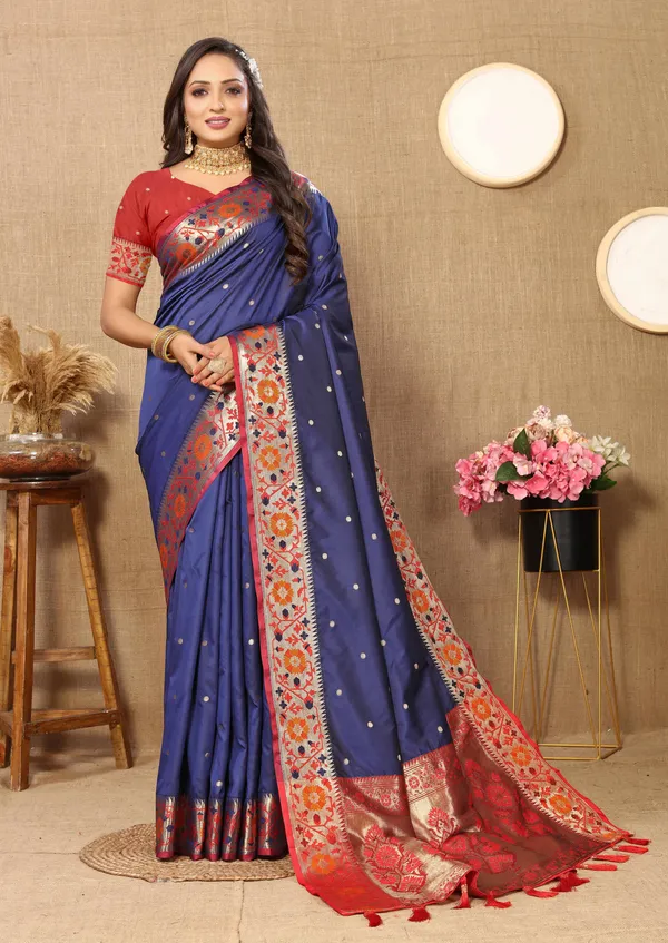 Blue_Soft_Paithani_Silk_With_Meenakari_Weaving_Design_And_Rich_Meenakari_Weaving_Pallu_Saree