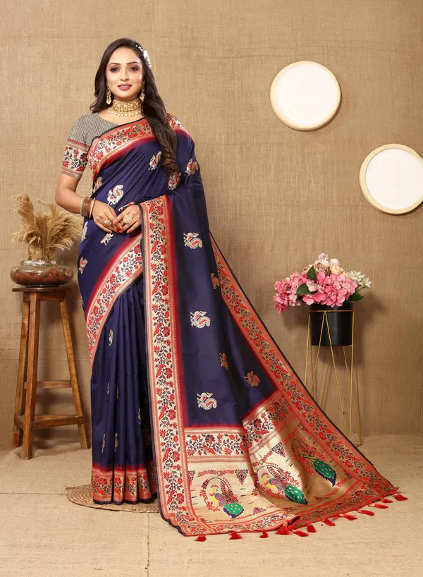 Navy_Blue_Soft_Paithani_Silk_With_Meenakari_Weaving_Design_And_Rich_Meenakari_Weaving_Pallu_Saree