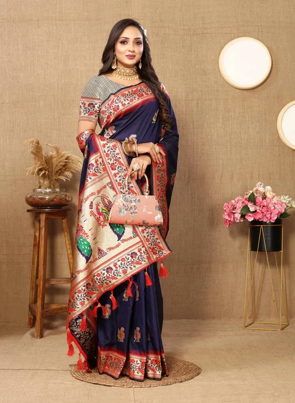 Navy_Blue_Soft_Paithani_Silk_With_Meenakari_Weaving_Design_And_Rich_Meenakari_Weaving_Pallu_Saree
