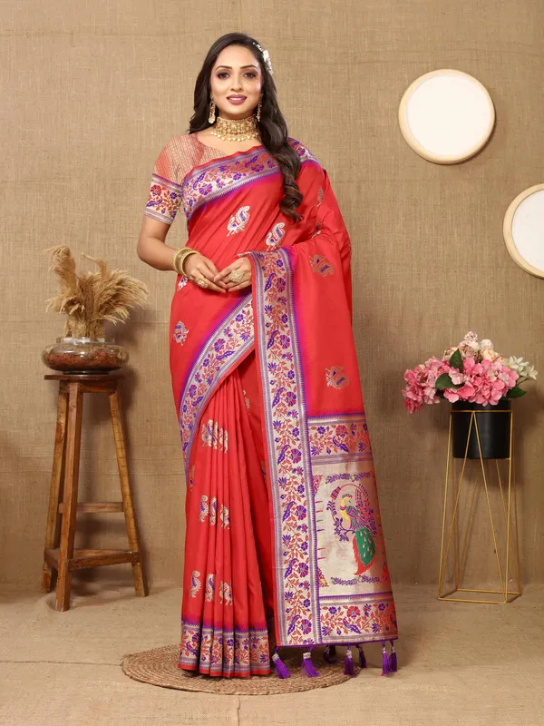 Red_Soft_Paithani_Silk_With_Meenakari_Weaving_Design_And_Rich_Meenakari_Weaving_Pallu_Saree