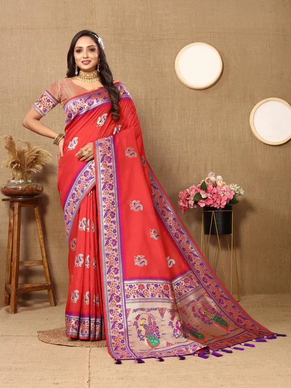 Red_Soft_Paithani_Silk_With_Meenakari_Weaving_Design_And_Rich_Meenakari_Weaving_Pallu_Saree