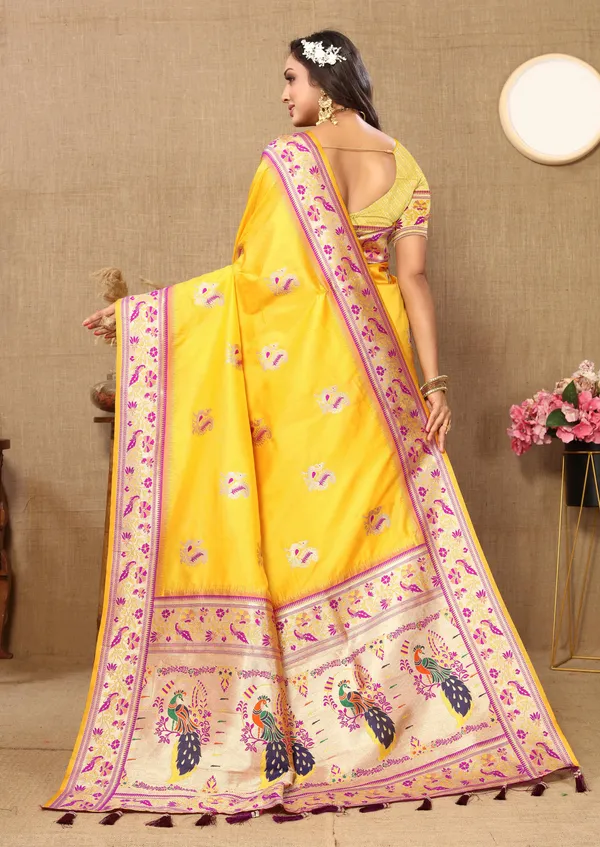 Yellow_Soft_Paithani_Silk_With_Meenakari_Weaving_Design_And_Rich_Meenakari_Weaving_Pallu_Saree