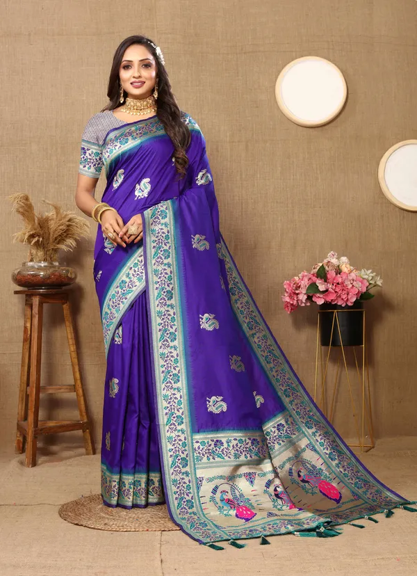 Blue_Soft_Paithani_Silk_With_Meenakari_Weaving_Design_And_Rich_Meenakari_Weaving_Pallu_Saree