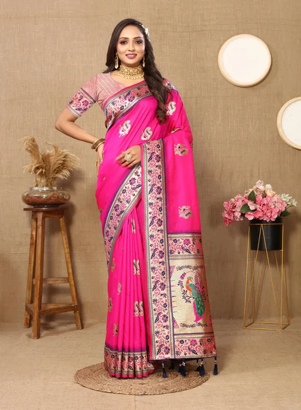 Pink_Soft_Paithani_Silk_Sari_With_Meenakari_Weaving