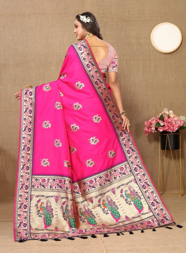 Pink_Soft_Paithani_Silk_Sari_With_Meenakari_Weaving