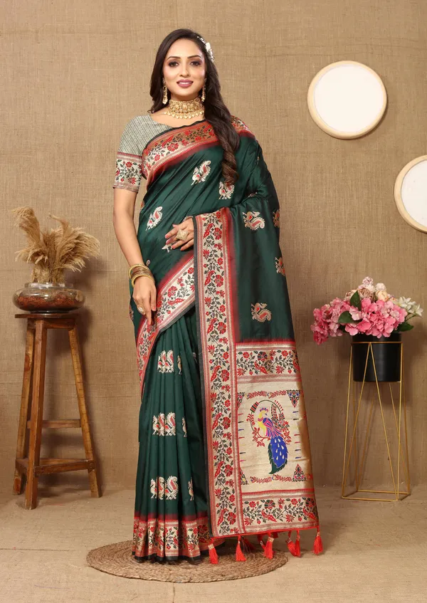 Olive_Green_Soft_Paithani_Silk_With_Meenakari_Weaving_Design_Pallu_Saree